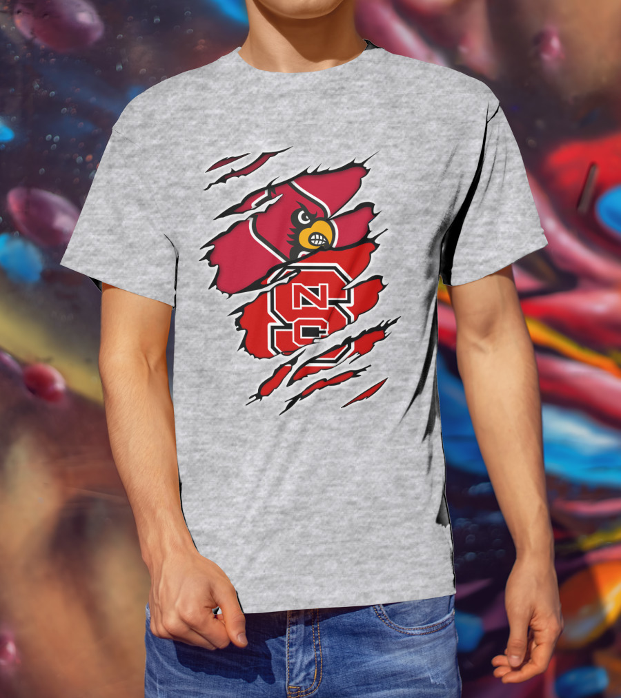 NC State Wolfpack Louisville Cardinals Torn T-Shirt