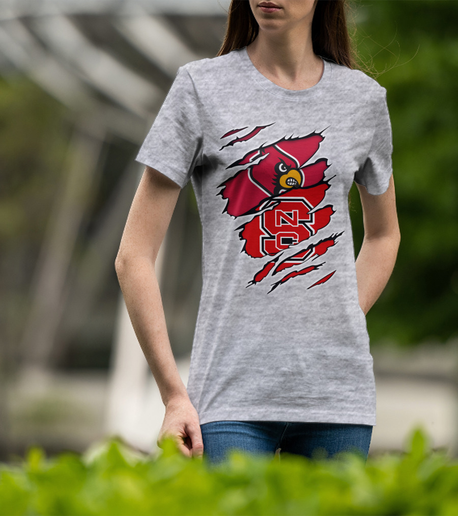 NC State Wolfpack Louisville Cardinals Torn T-Shirt