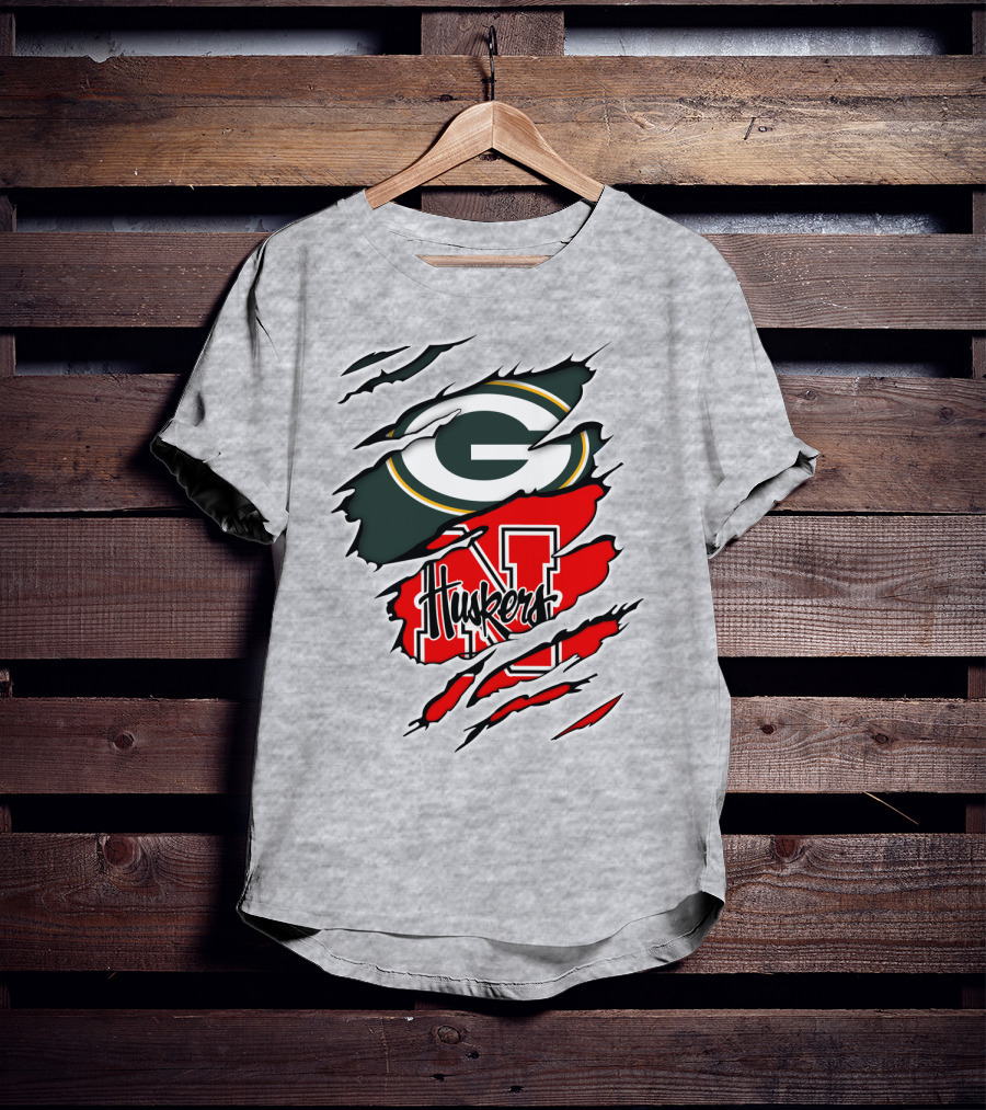 Packers Huskers G Green Bay Logo Nebraska N Huskers Combination T-Shirt