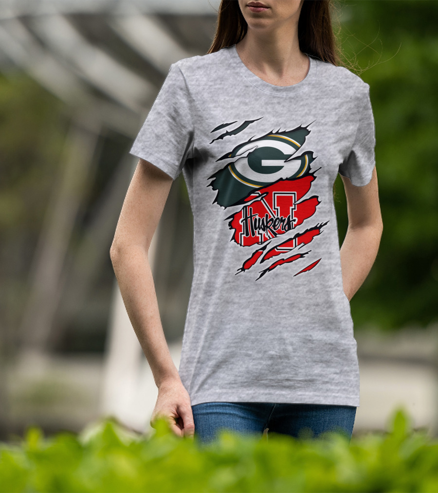 Packers Huskers G Green Bay Logo Nebraska N Huskers Combination T-Shirt