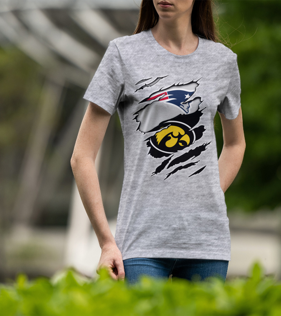 Patriots And Hawkeyes Logos With Torn Effect T-Shirt