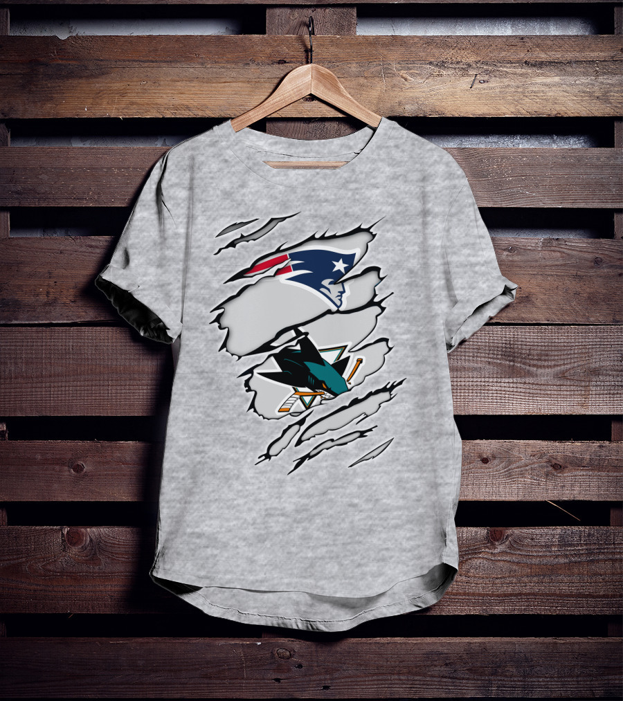 New England Patriots San Jose Sharks Ripped Tear T-Shirt