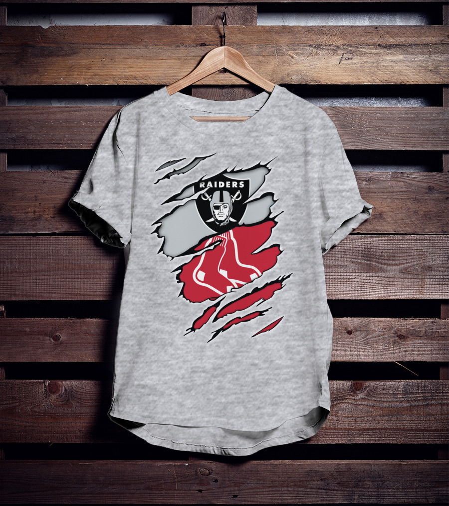 Raiders Red Sox Torn Fabric Mashup T-Shirt