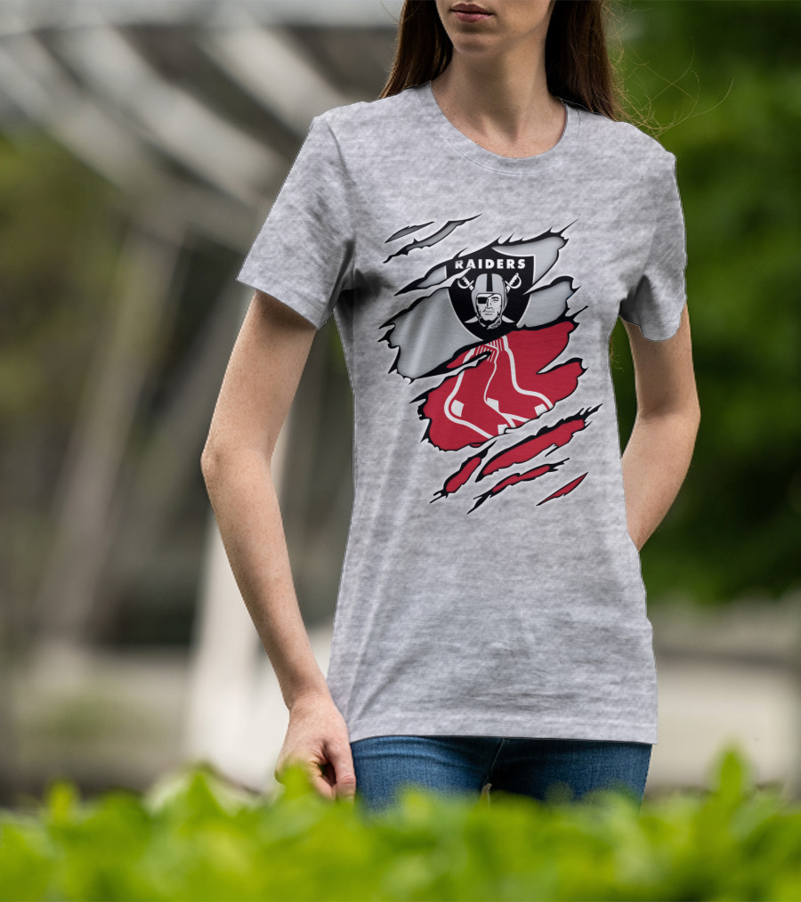 Raiders Red Sox Torn Fabric Mashup T-Shirt