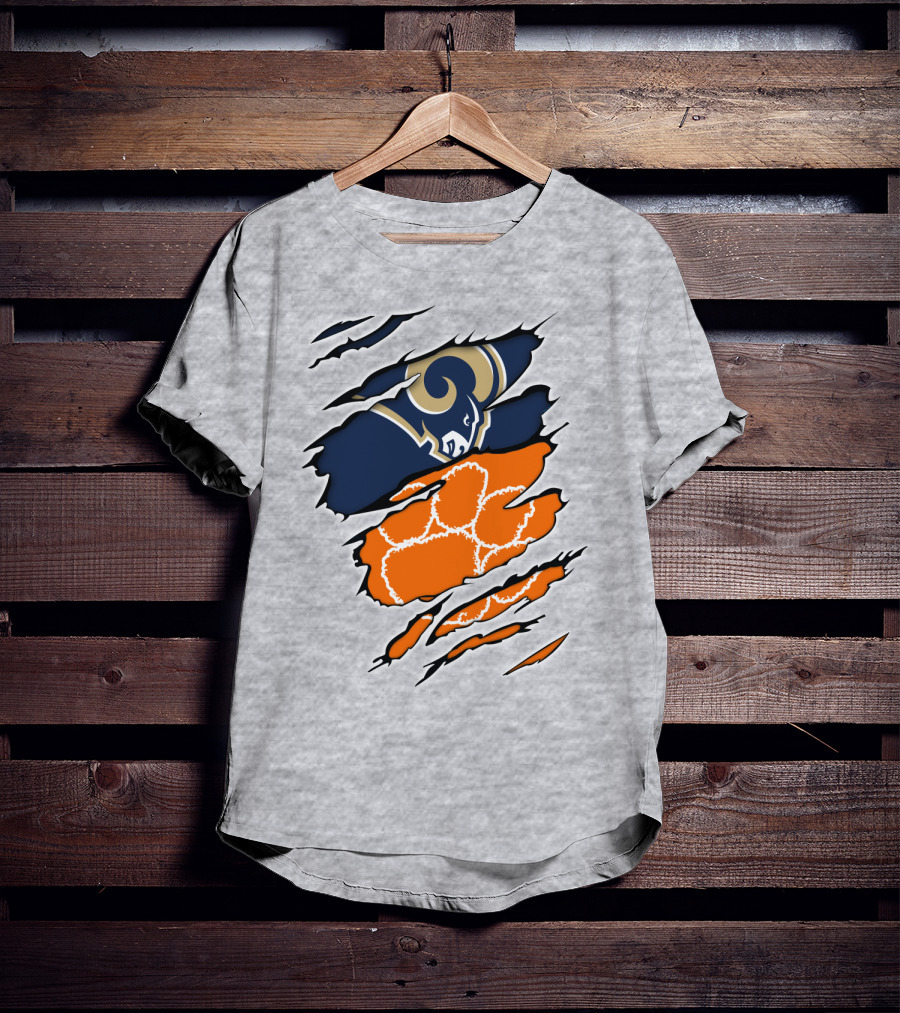 Clemson Tiger Paw With Rams Horns Logo Combo T-Shirt