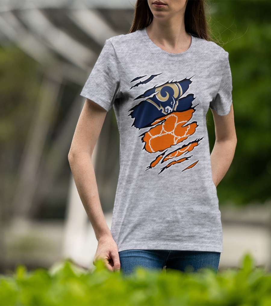 Clemson Tiger Paw With Rams Horns Logo Combo T-Shirt