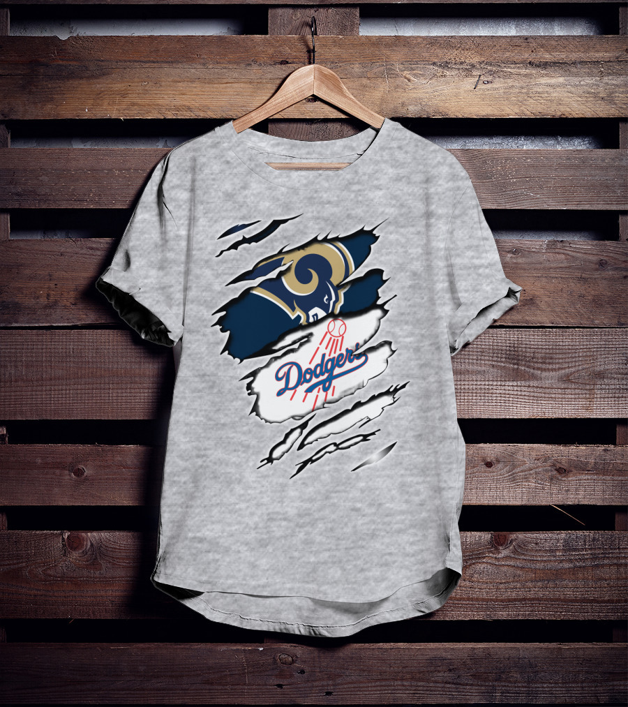 Dodger And Ram Logo Fusion Tearing Effect T-Shirt