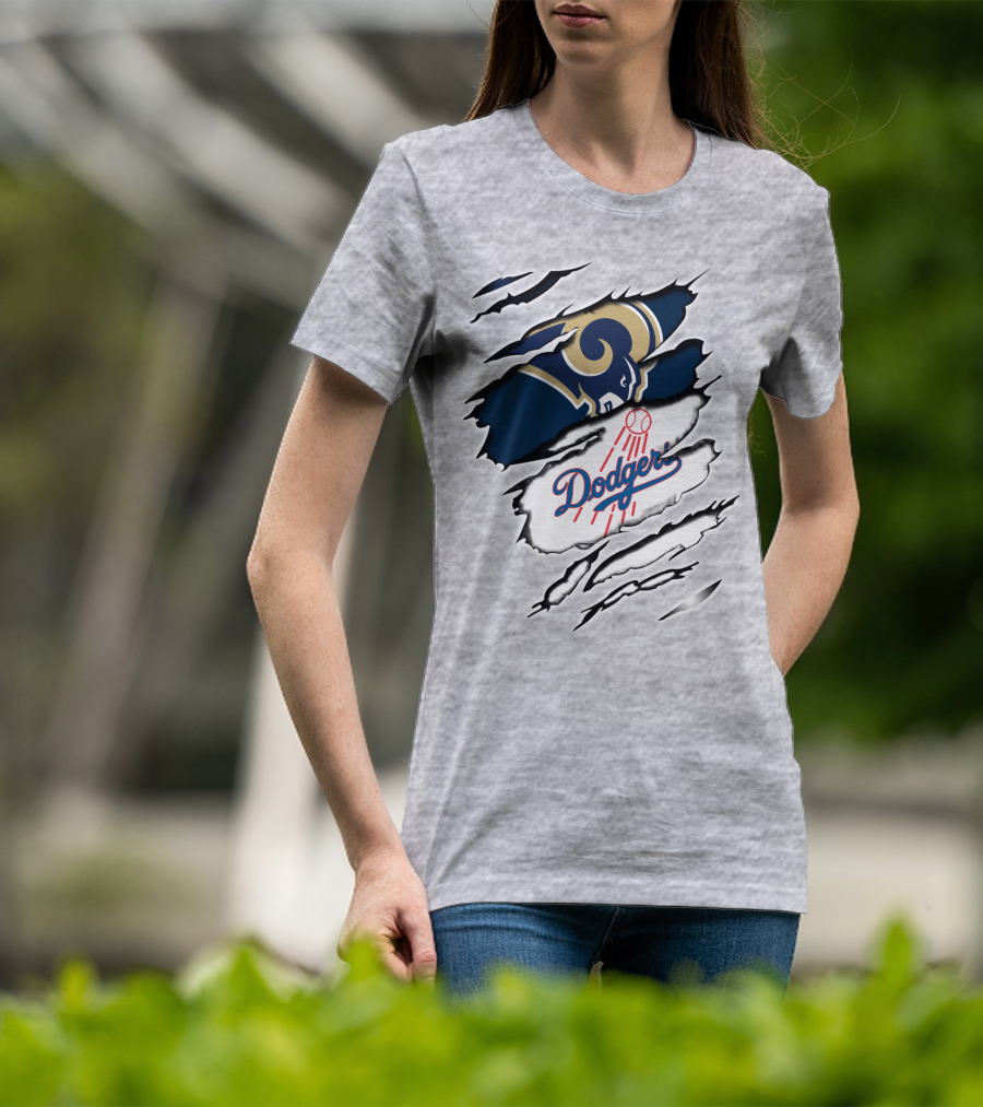 Dodger And Ram Logo Fusion Tearing Effect T-Shirt