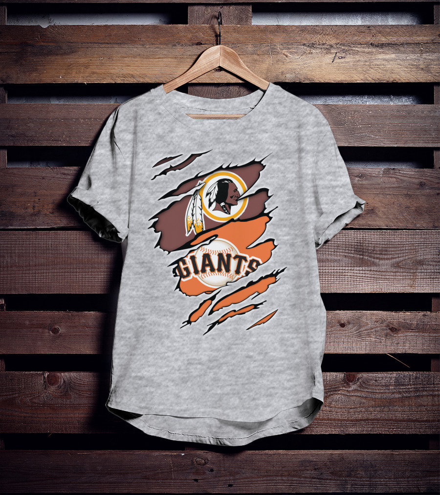 Redskins Giants Logo Mashup Baseball And Football Fan Clash T-Shirt