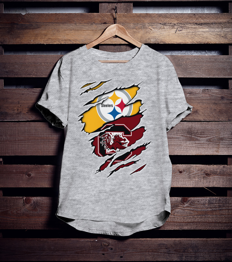 Steelers Gamecocks Logo Mashup With Scratch Marks T-Shirt