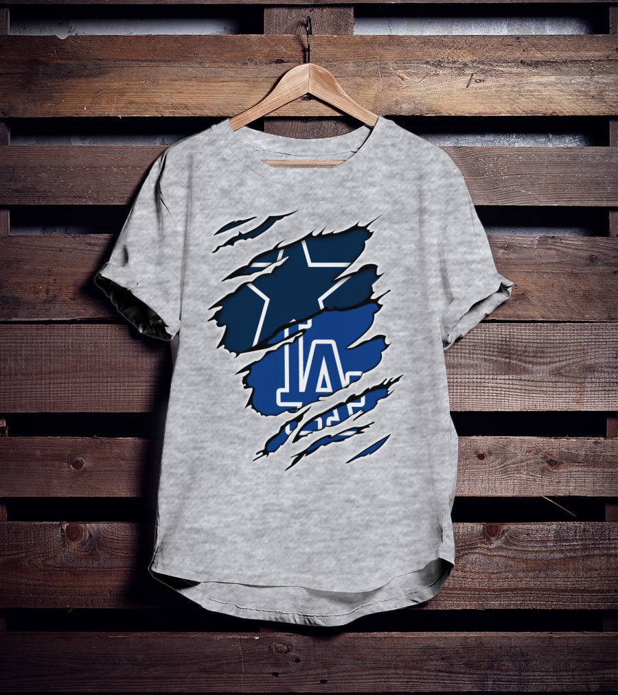 Cowboys Dodgers Cowboys LA Iconic Star And Letters T-Shirt