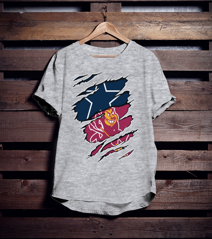 Cowboys ASU Cowboys Logo Mashup With Blue Star And Sun Devil T-Shirt