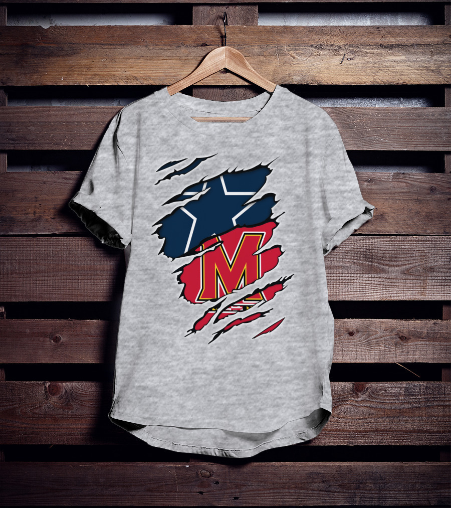Cowboys Maryland Cowboys Star Logo Maryland M Letter Rip Effect T-Shirt