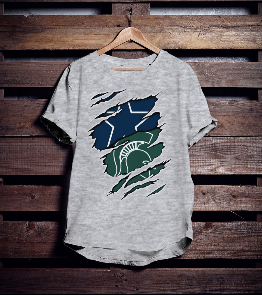 Cowboys Michigan State Spartans Star And Helmet Claw Marks T-Shirt