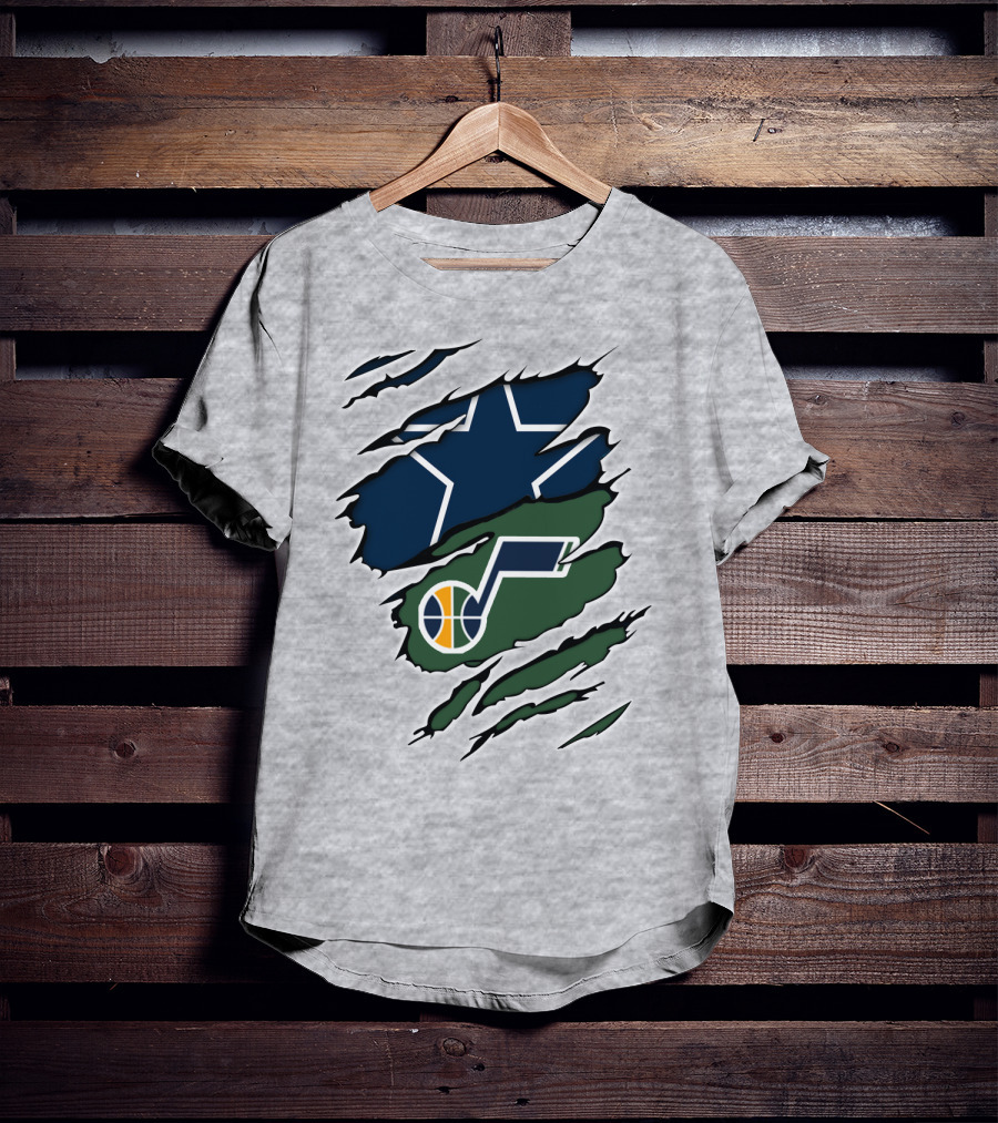 Cowboys Utah Jazz Crossover Logo Football Basketball Fan Combo T-Shirt