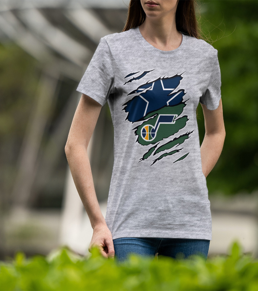 Cowboys Utah Jazz Crossover Logo Football Basketball Fan Combo T-Shirt