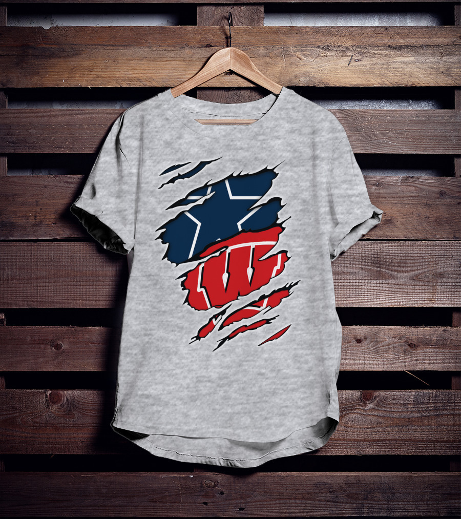 Dallas Cowboys Wisconsin Badgers Ripped Logo Fusion T-Shirt