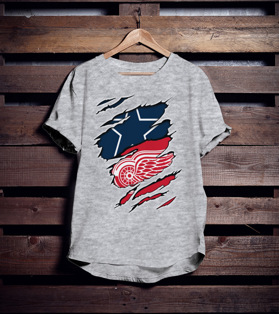 Cowboys Red Wings Dallas Detroit Fan Mashup T-Shirt