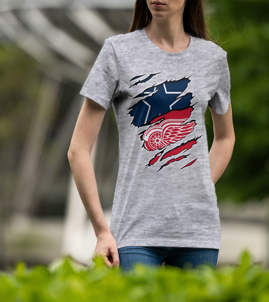 Cowboys Red Wings Dallas Detroit Fan Mashup T-Shirt