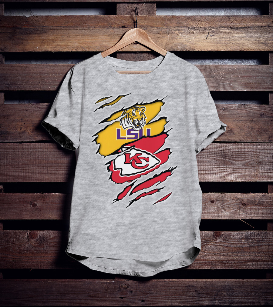 LSU Tigers Kansas City Chiefs Claw Marks Logo Blend T-Shirt