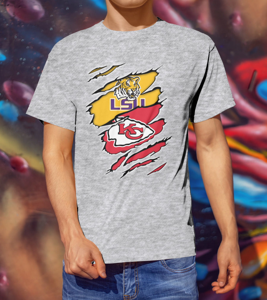 LSU Tigers Kansas City Chiefs Claw Marks Logo Blend T-Shirt