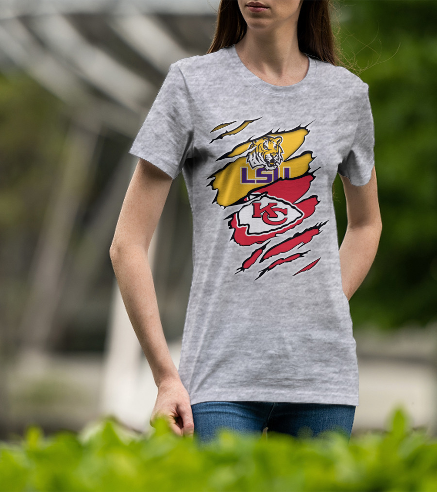 LSU Tigers Kansas City Chiefs Claw Marks Logo Blend T-Shirt