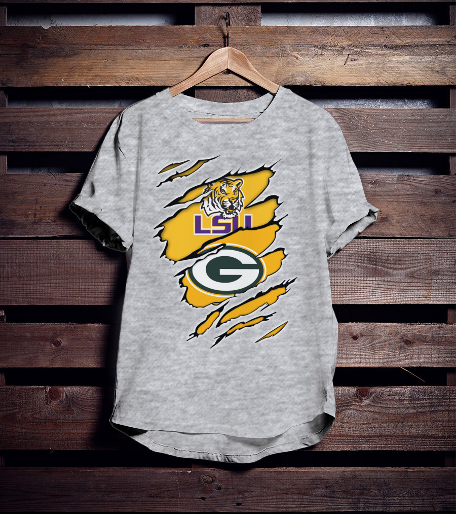 LSU Tigers Green Bay Packers Claw Marks T-Shirt
