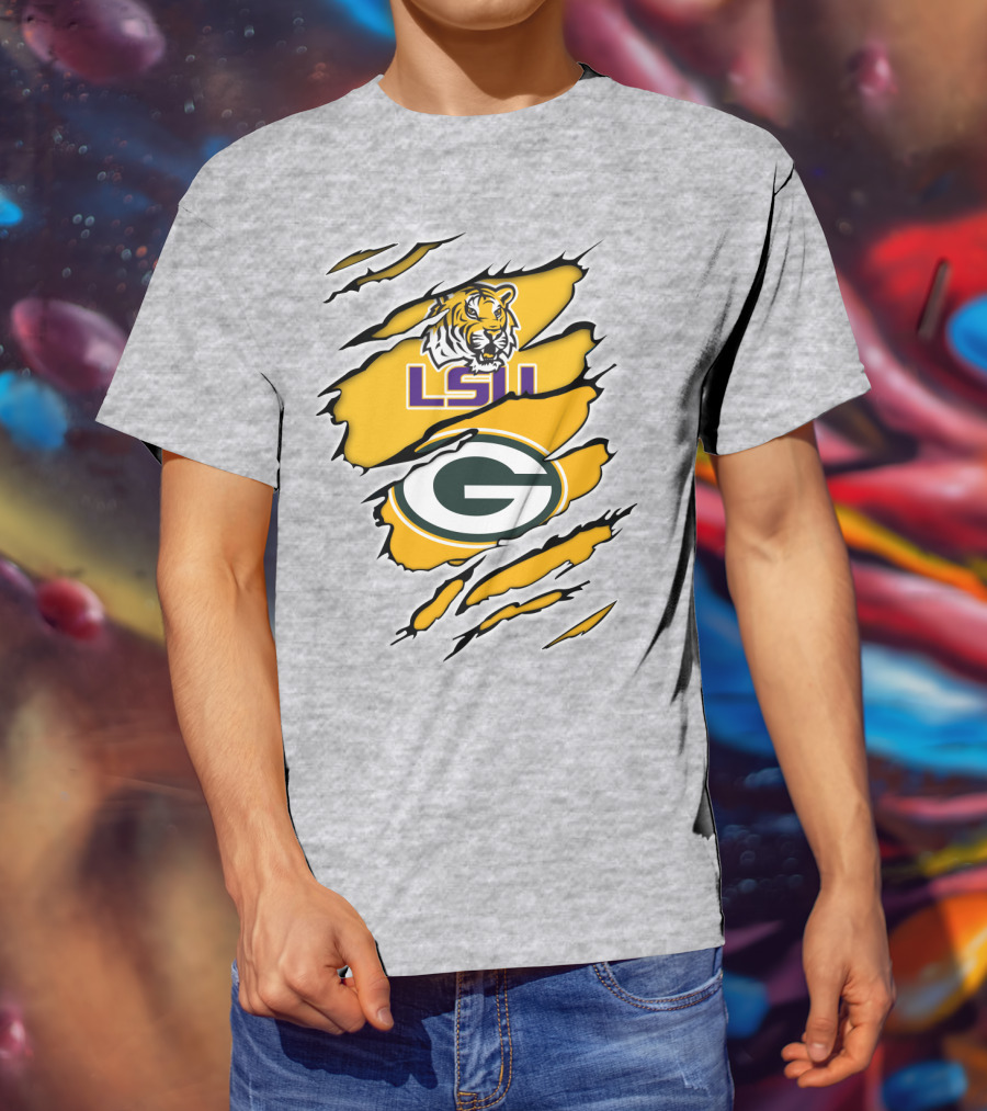 LSU Tigers Green Bay Packers Claw Marks T-Shirt