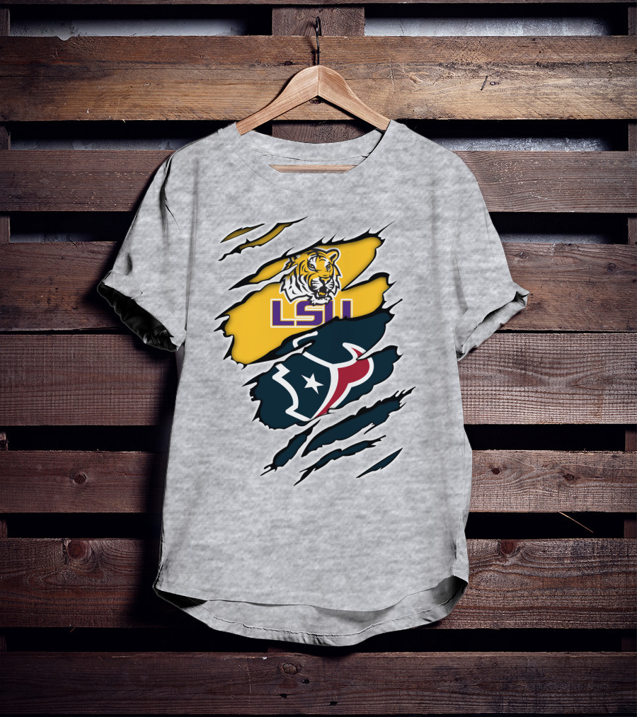 LSU Tigers And Houston Texans Split T-Shirt