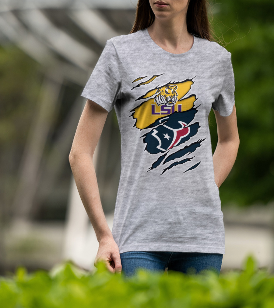 LSU Tigers And Houston Texans Split T-Shirt