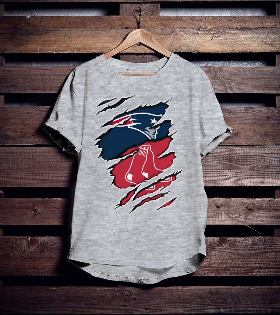 Patriots Red Sox Logos Torn T-Shirt