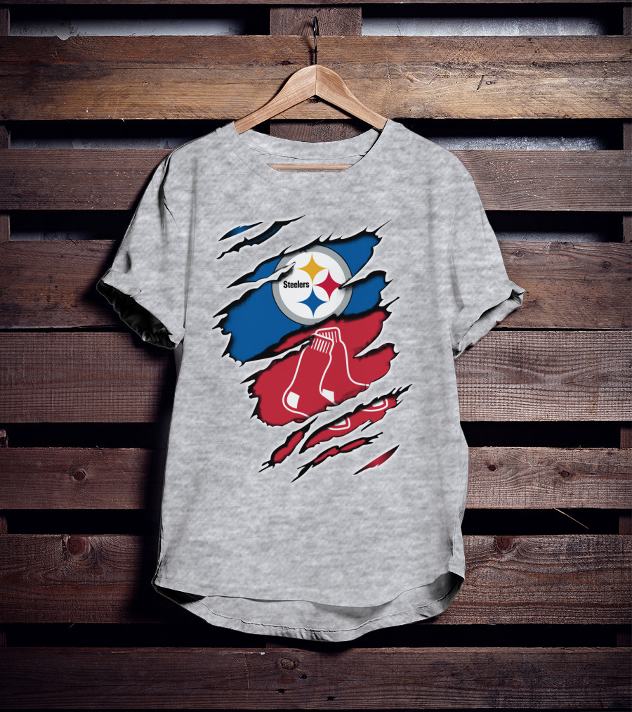 Steelers Redsox Logo Fusion Rip T-Shirt