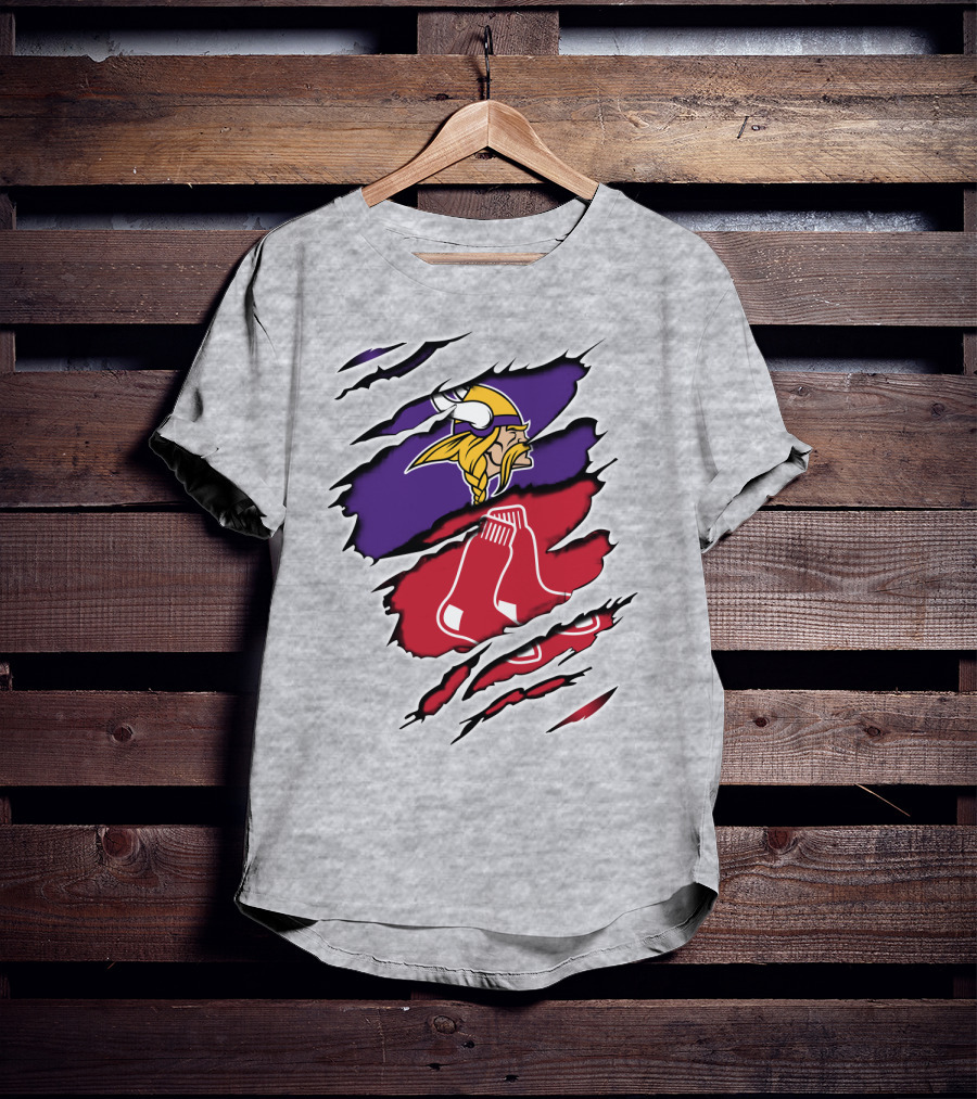 Vikings Redsox Logo Mashup Football Baseball Crossover T-Shirt