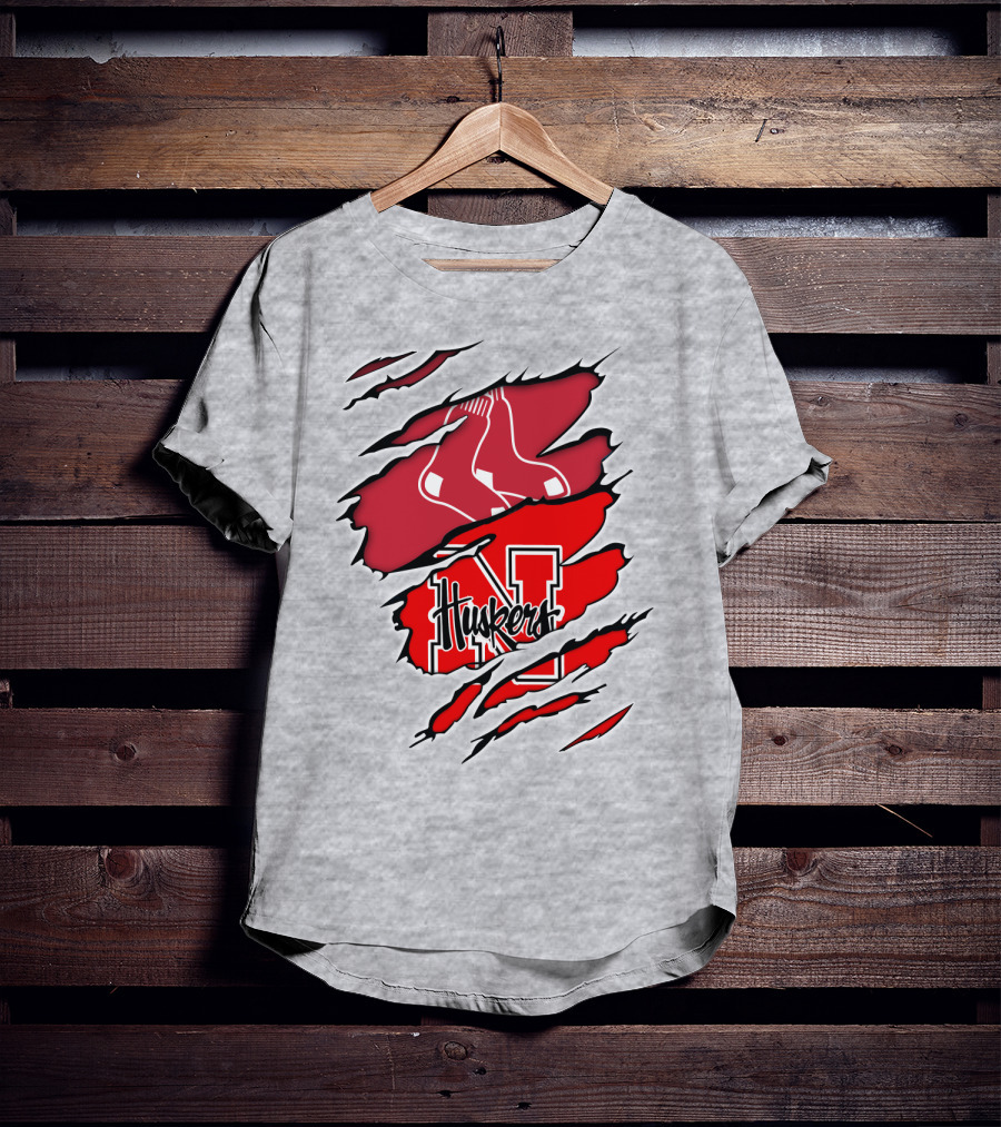 Huskers Red Sox Logo Mashup Nebraska N T-Shirt