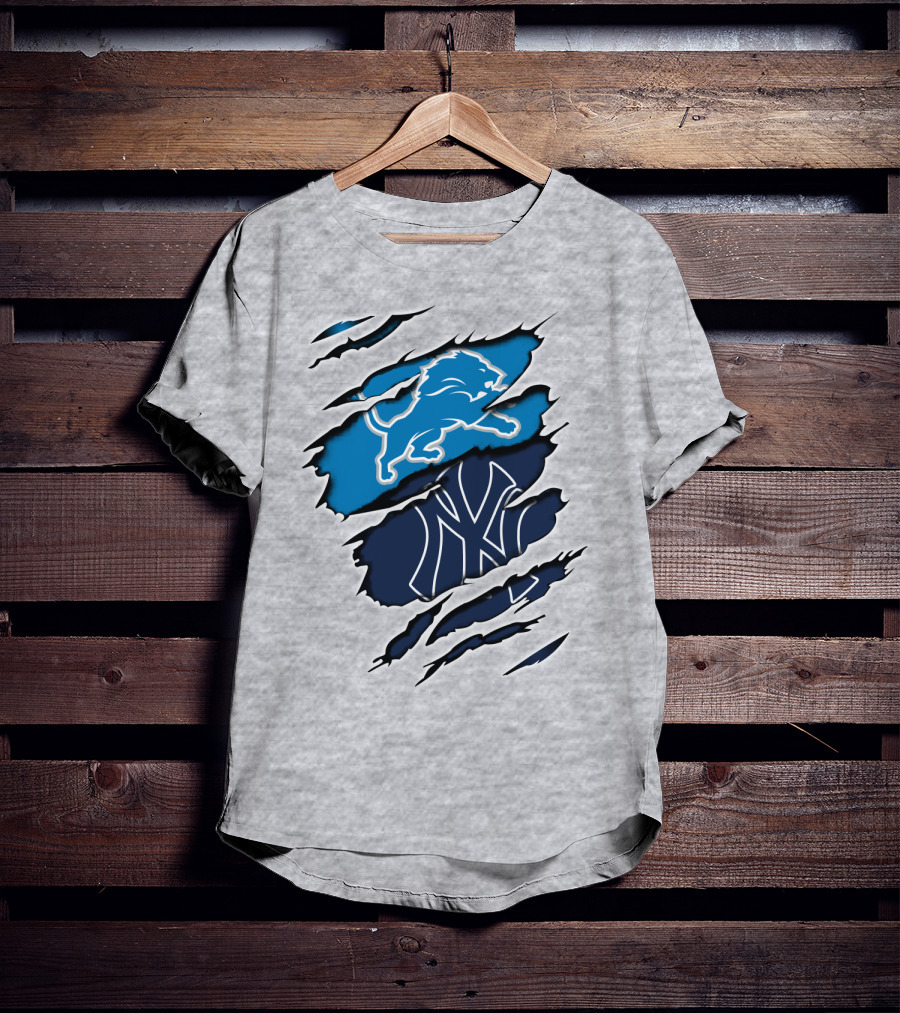 Detroit Lions And New York Yankees Ripped Claw T-Shirt