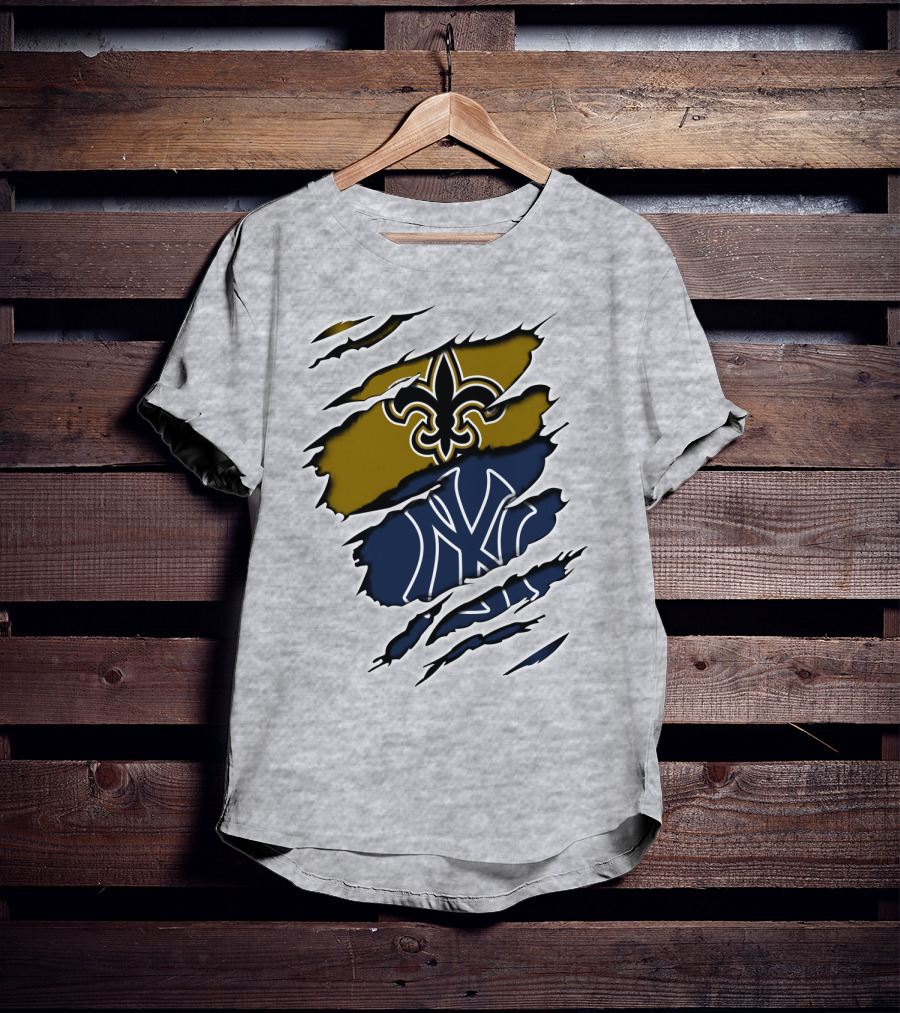 Saints New York Yankees Fleur-De-Lis Ny Pinstripes Logos T-Shirt