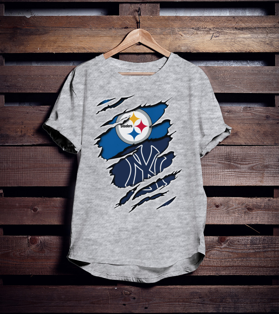 Steelers Yankees Logo Fusion Ripped Effect T-Shirt