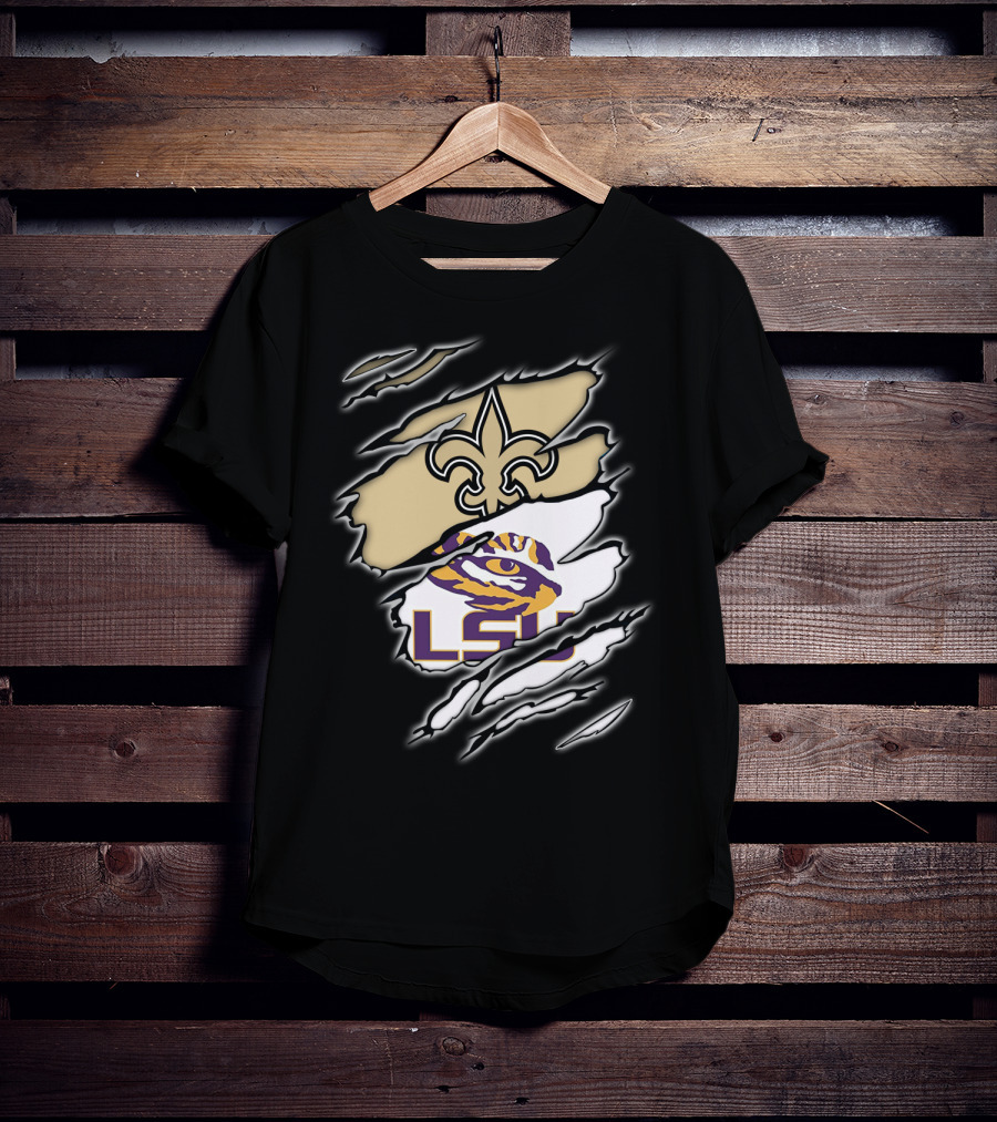 Saints Fleur-de-Lis And LSU Tigers Eye Logo Integration T-Shirt