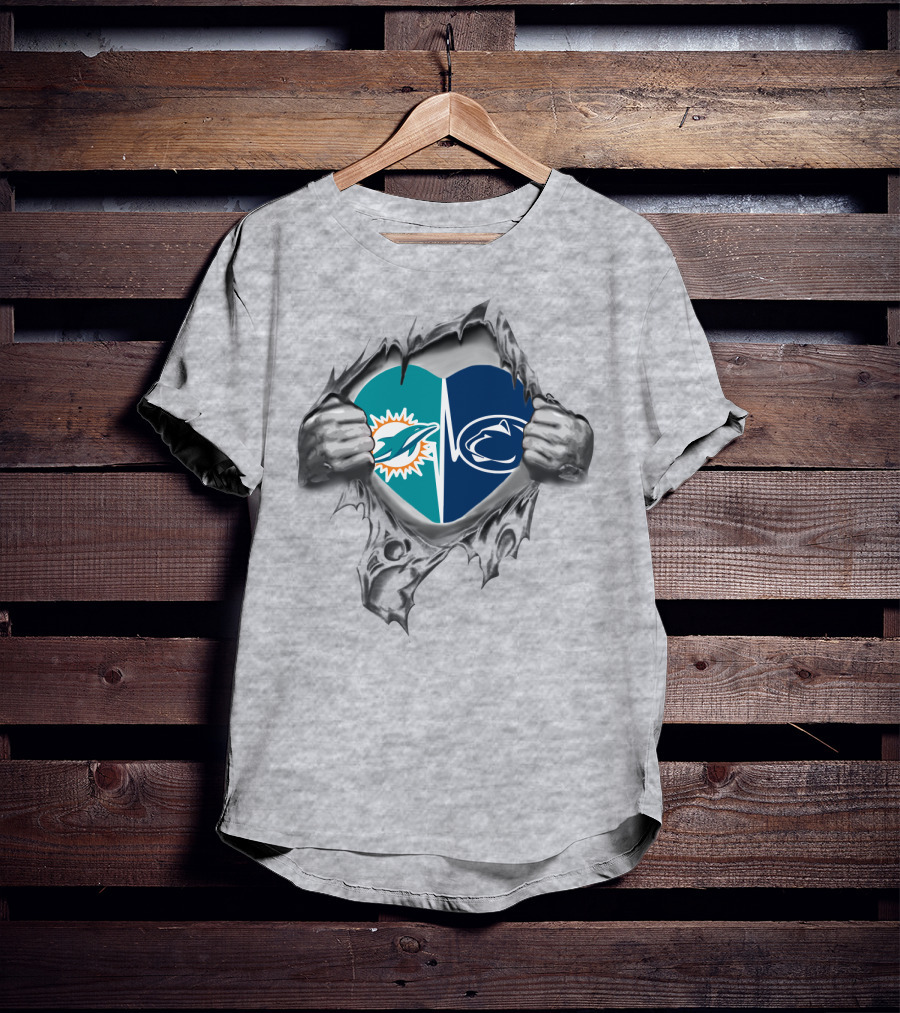 Dolphins Penn State Heart Torn Open T-Shirt