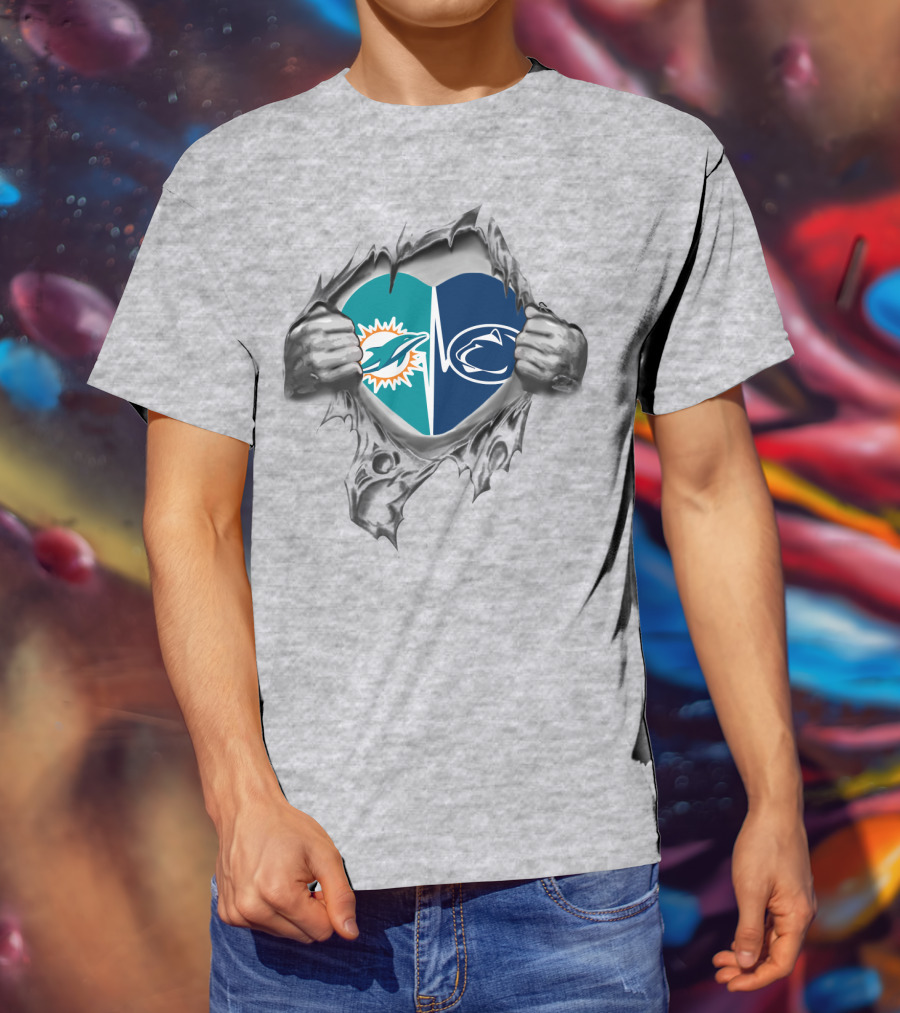 Dolphins Penn State Heart Torn Open T-Shirt
