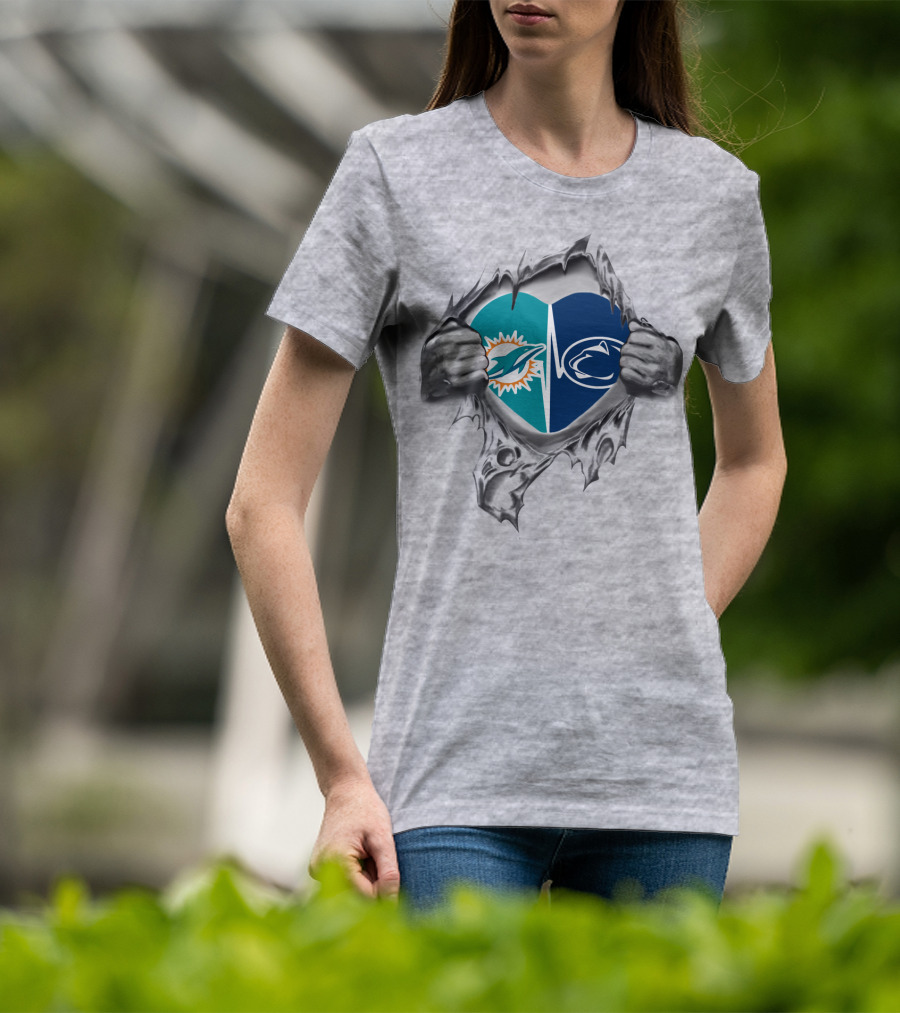 Dolphins Penn State Heart Torn Open T-Shirt