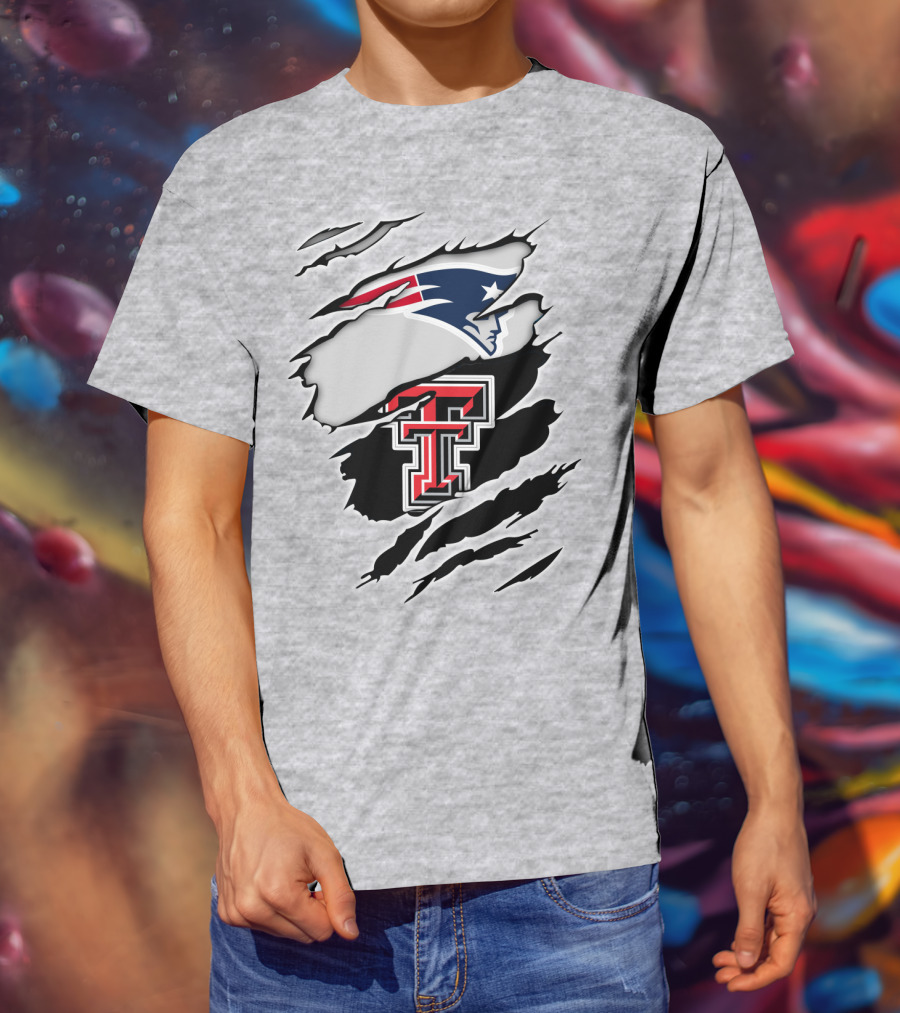 New England Patriots Texas Tech Red Raiders Logo Collaboration T-Shirt