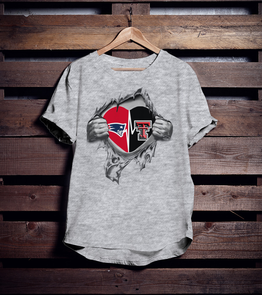 Patriots Texas Tech Heart Logo With Torn Silver Hand T-Shirt