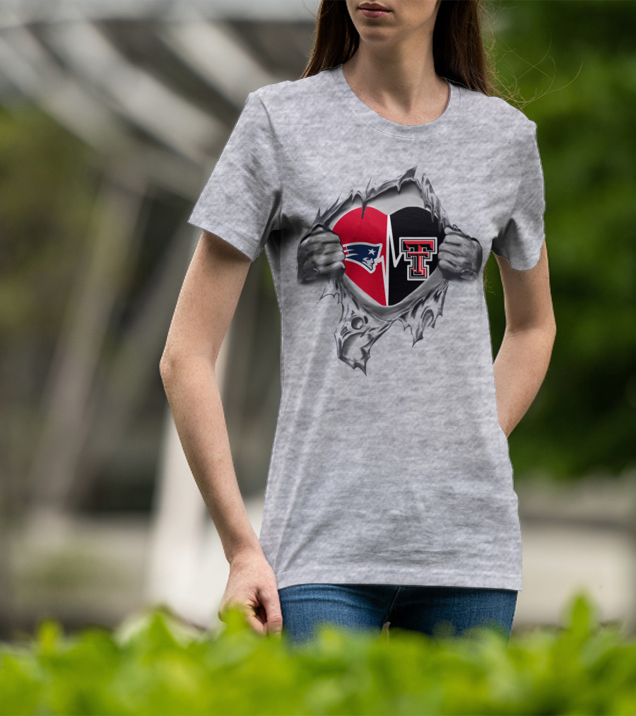 Patriots Texas Tech Heart Logo With Torn Silver Hand T-Shirt