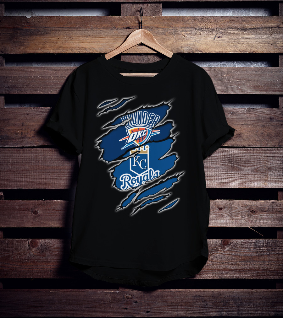 Oklahoma City Thunder KC Royals Emblem Mashup T-Shirt