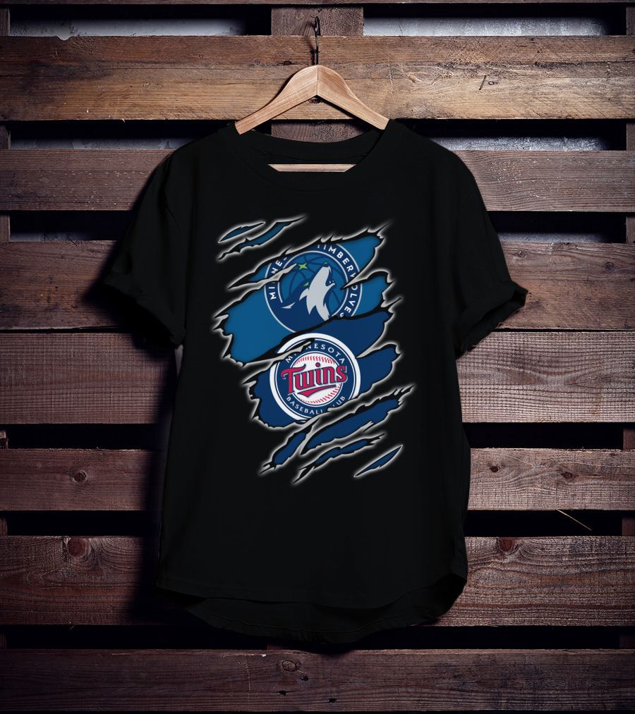Minnesota Timberwolves Minnesota Twins Baseball Club Logo Claw Marks T-Shirt