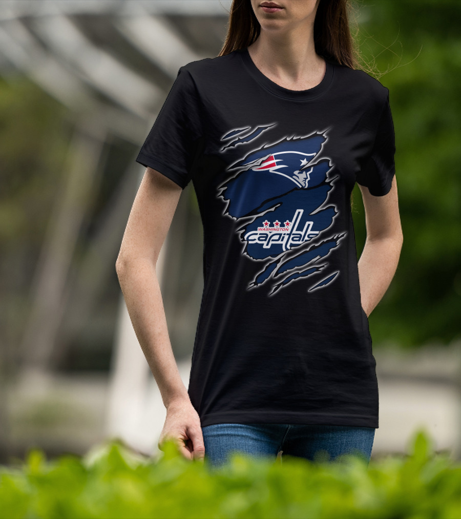 New England Patriots Washington Capitals Logo Collaboration T-Shirt
