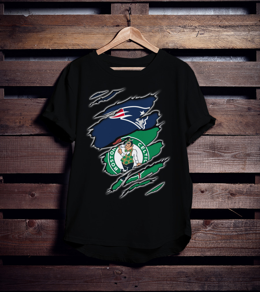 New England Patriots Boston Celtics Logo Mashup T-Shirt