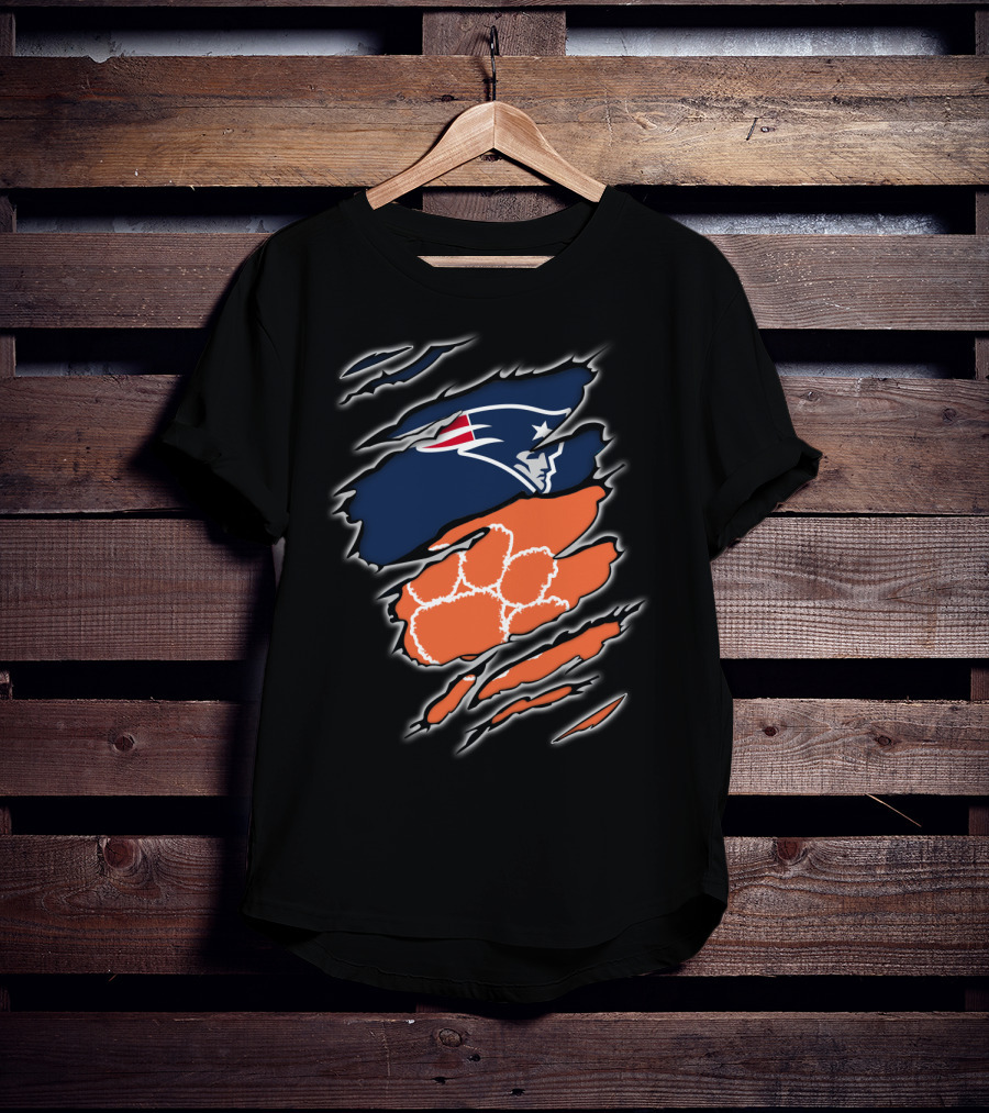 New England Patriots And Clemson Tigers Logo Combo T-Shirt