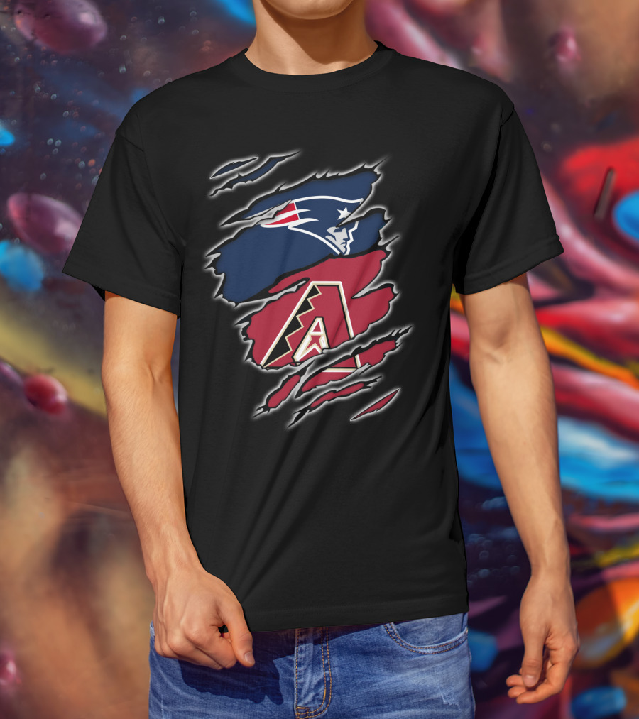 Patriots New England Football Meets Arizona Diamondbacks Baseball Fan Logo Crossover T-Shirt